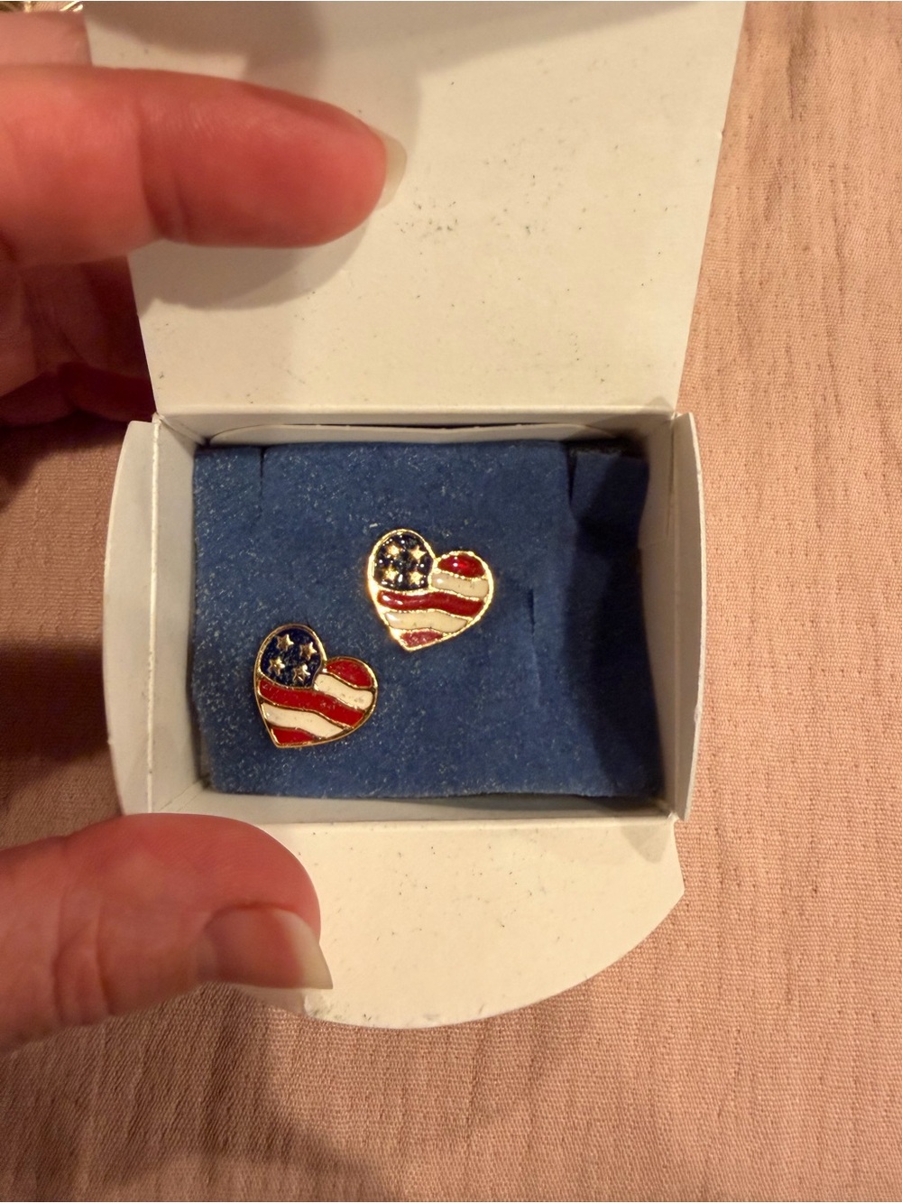 AVON Heart-Shaped American Flag Enamel Pins- Red, White & Blue